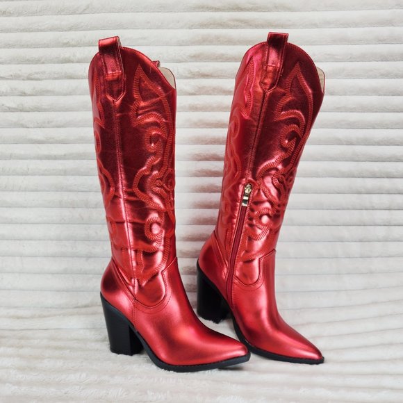 Electric Cowboy Brush Metallic Matte Western Knee High Cowgirl - Main Image